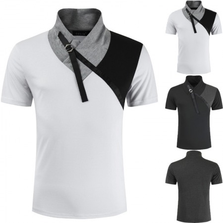 Summer Color Matching Business Casual Shirt Lapel T-Shirt Men's Shirt Collar Short-Sleeved Shirt Work Bottoming Shirt